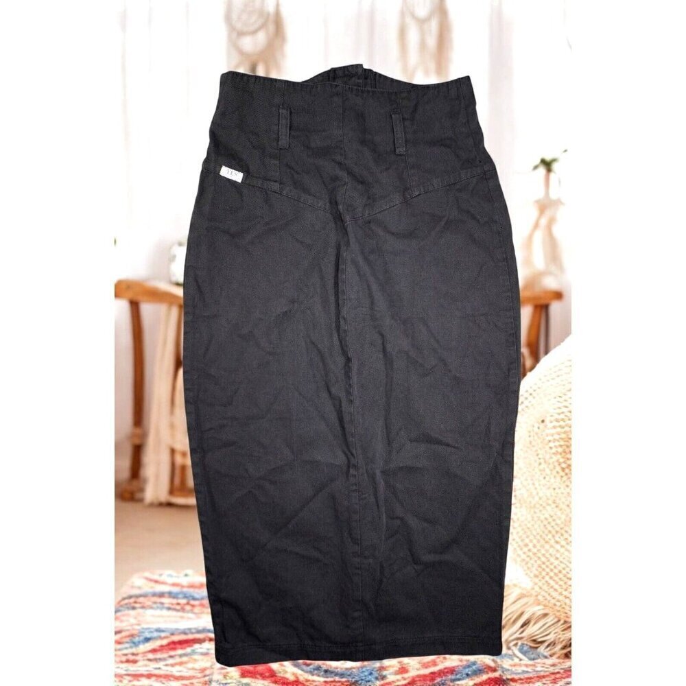 Vintage YES Clothing Co. High-Waisted Black Denim Midi Skirt - Made in USA -9 - Picture 5 of 13